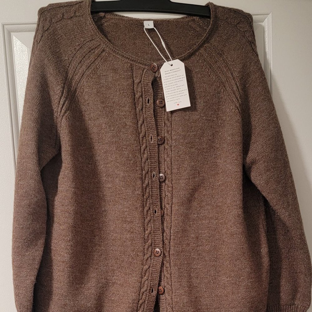 Lovely NWT Made With Love Brown Cardigan L